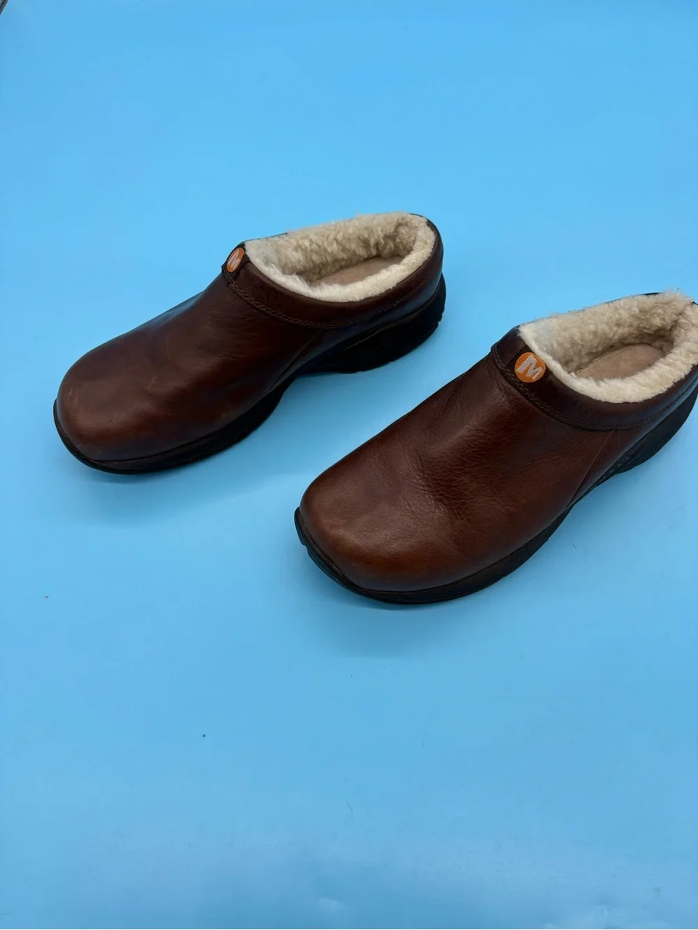 Merrell Men's Primo Chill Brown Leather Fleece Lined Clogs Slip On Size 9.5